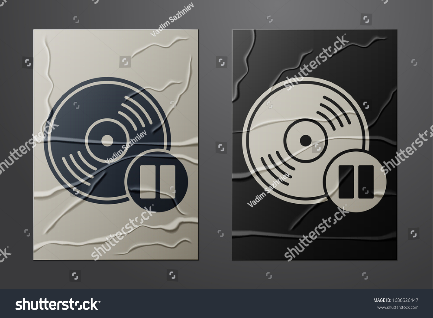 White Vinyl disk icon isolated on crumpled paper - Royalty Free Stock ...