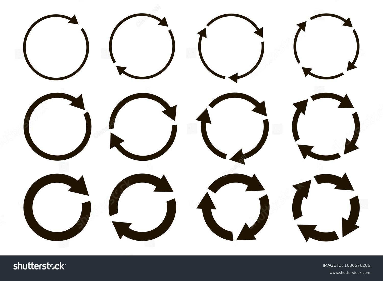 different circular arrows of black color, different thickness #1686576286