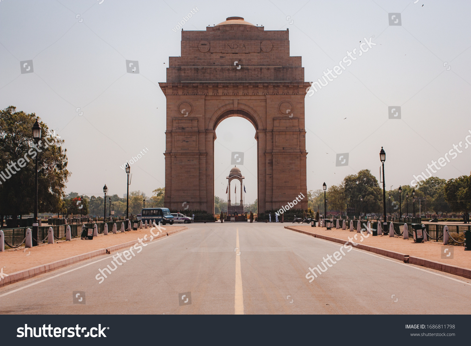 Empty area due to quarantine lockdown in front of India Gate in New Delhi #1686811798