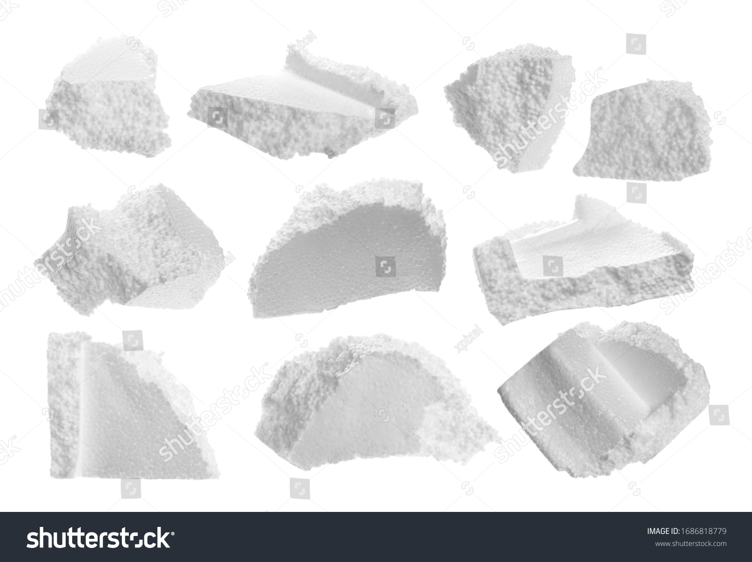 Crumbled styrofoam pieces set isolated on white background #1686818779