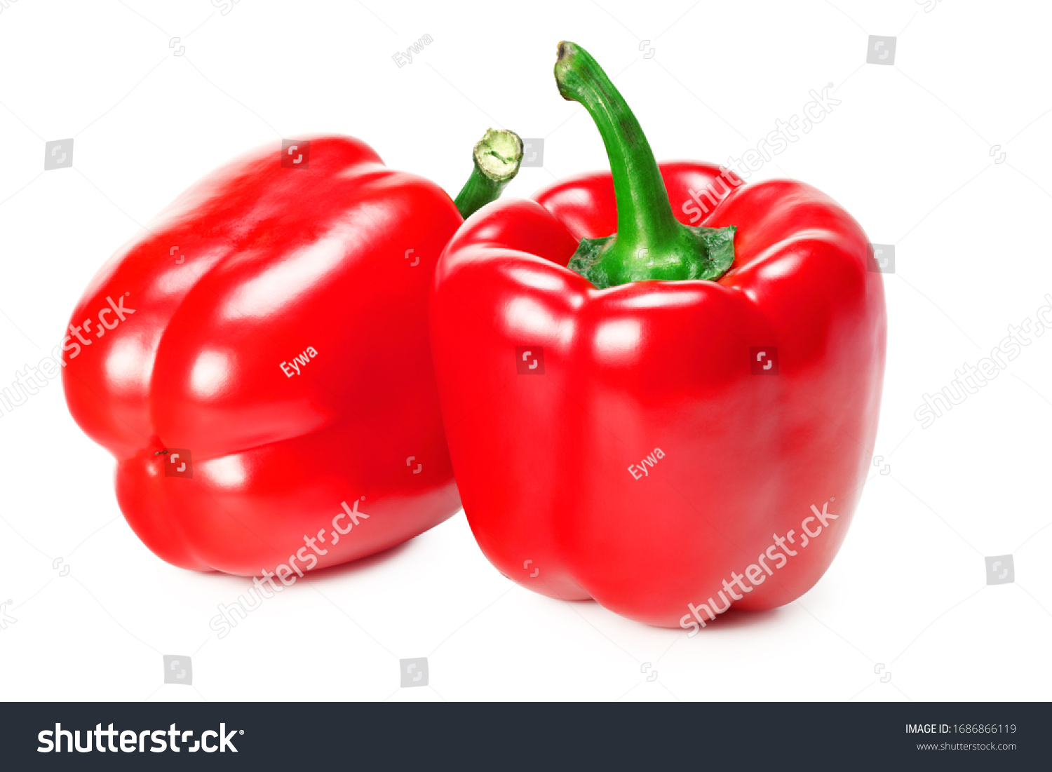 two red sweet bell peppers isolated on white background #1686866119