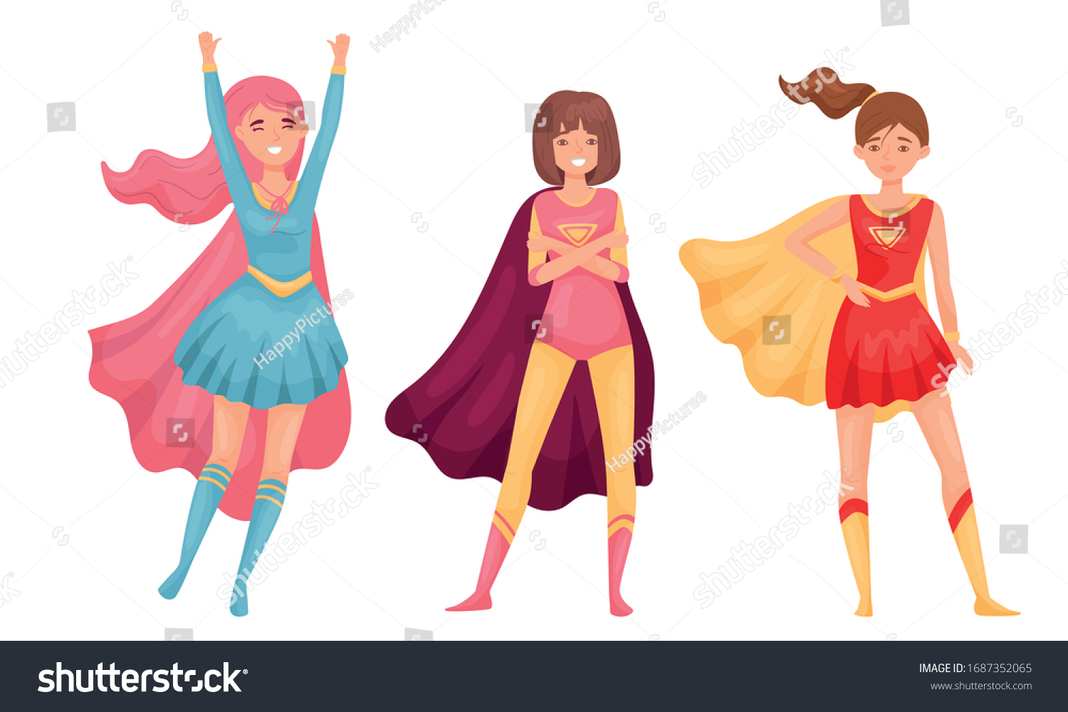 Women Superheros Wearing Cloak and Posing Vector - Royalty Free Stock ...