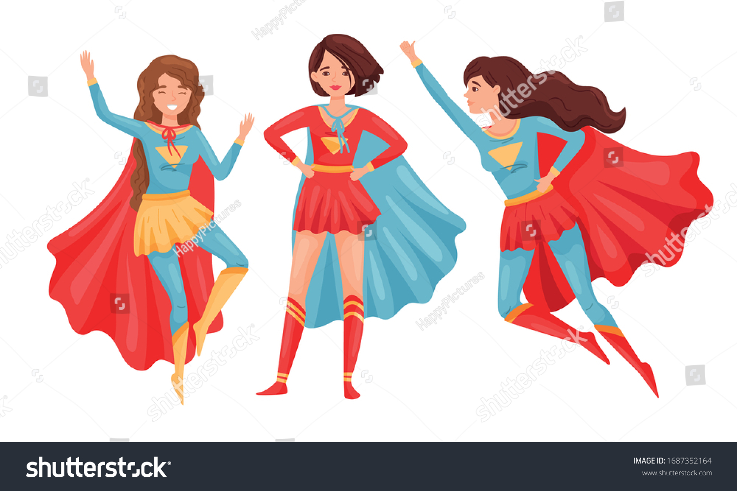 Women Superheros Wearing Cloak and Posing Vector - Royalty Free Stock ...