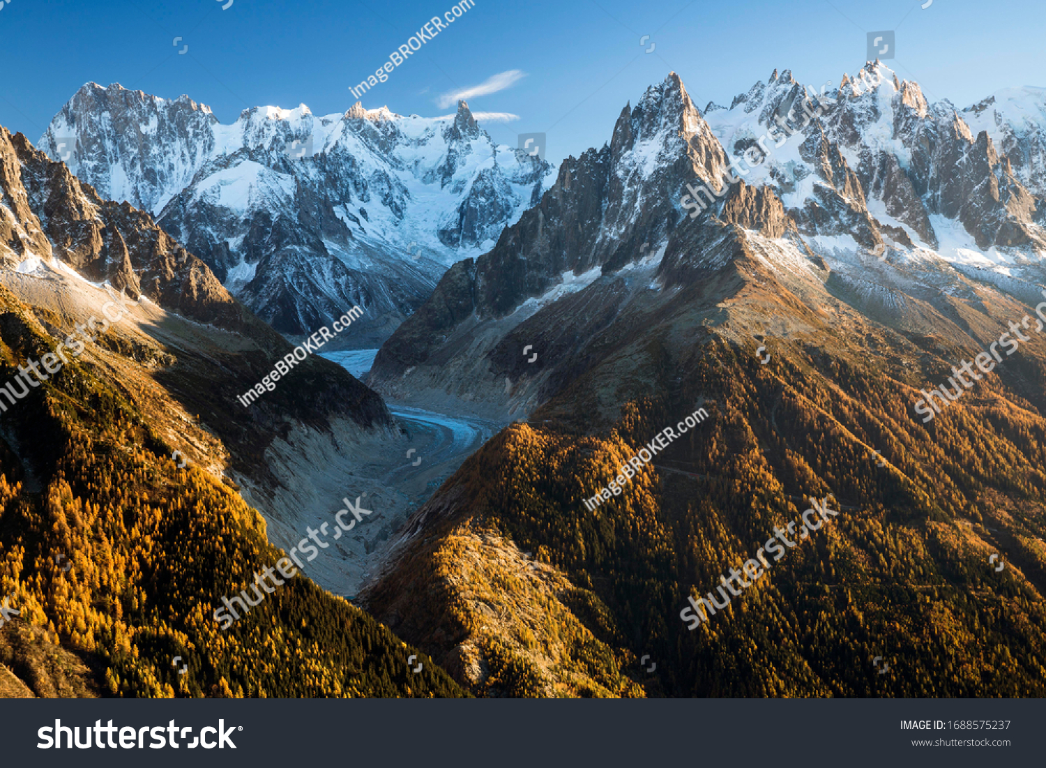 Mont Blanc massif with the Mer de Glace glacier in Chamonix, Alps, France #1688575237