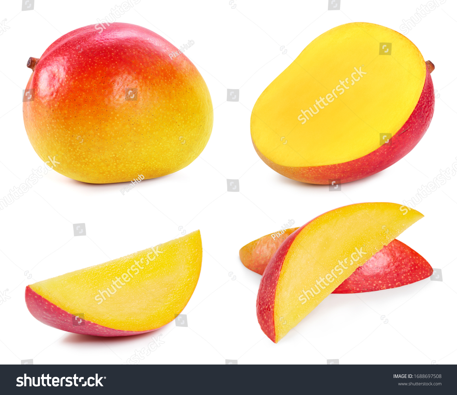 Fresh organic mango isolated on white background. Red mango fruit clipping path. Mango macro studio photo. Collection mango #1688697508