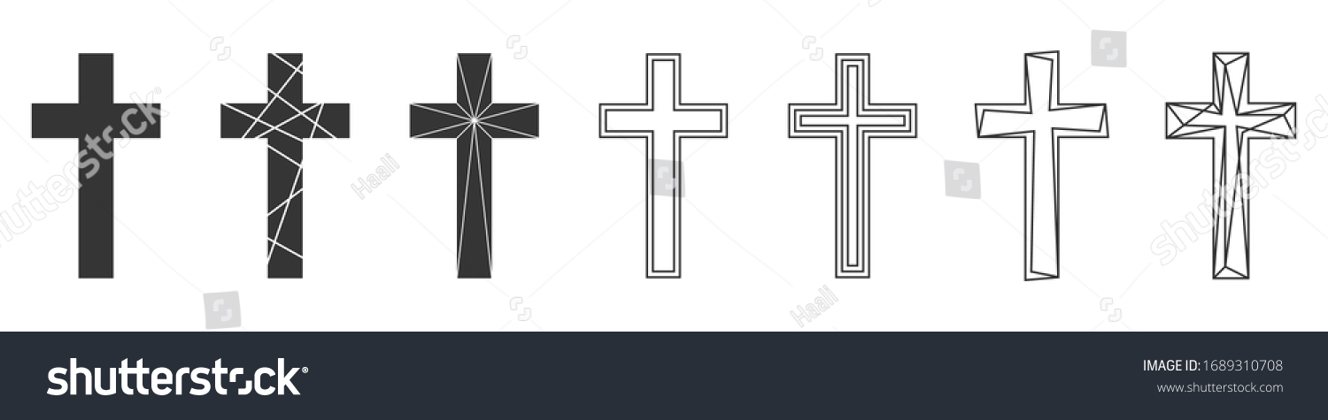 Set of Christian Cross. Abstract vector icons isolated. Vector illustration. Various black Christian Crosses. #1689310708