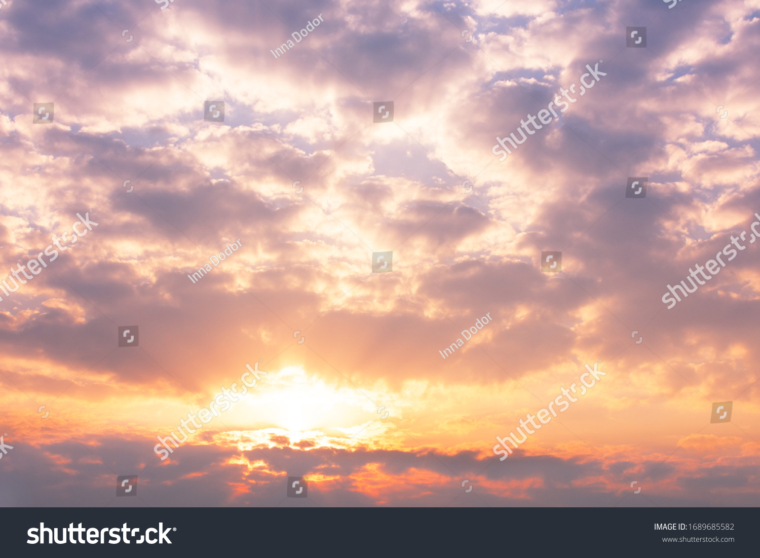 Colorful sky with clouds and sun in twilight time in the morning. Sunrise sky background. #1689685582