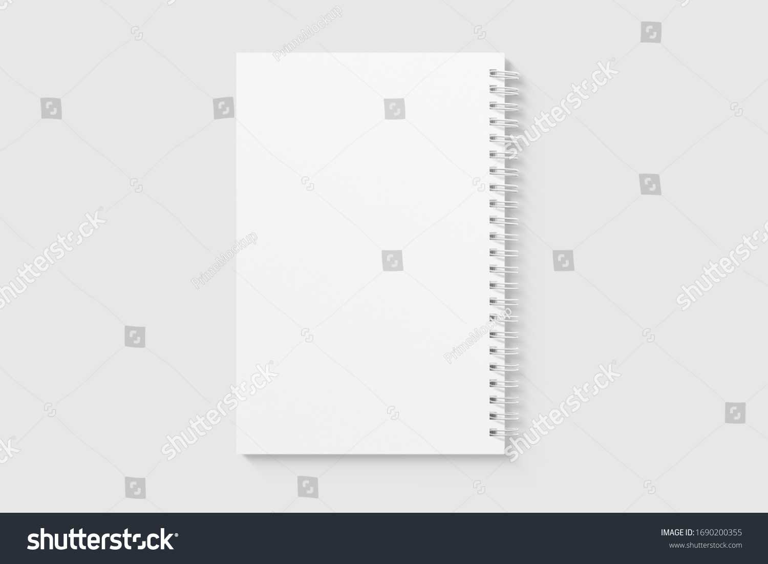 Real photo, blank spiral bound notepad mockup template, isolated on light grey background. High resolution. #1690200355