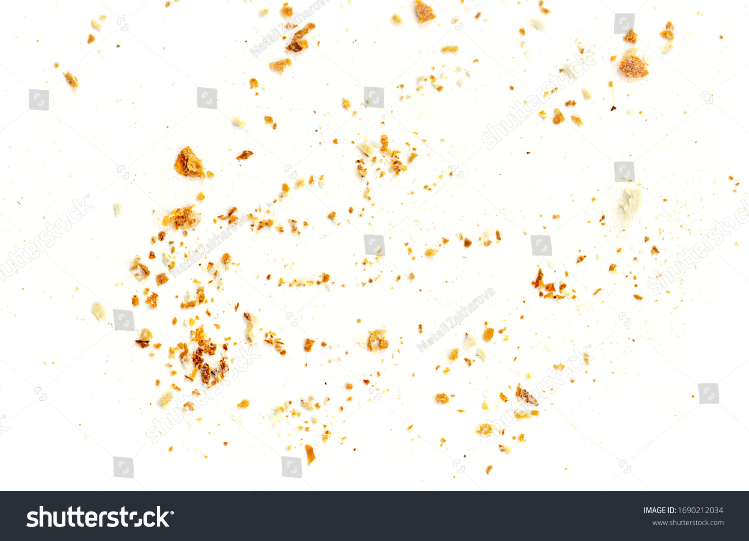 Bread crumbs isolated on white background.  Top view
 #1690212034
