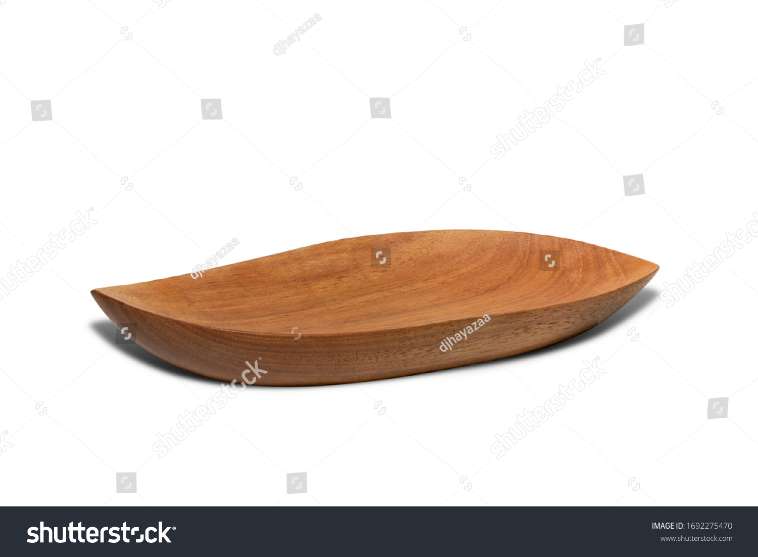 Empty Wooden plates or plates wood for food shaped like leaves with an oval shape.Serving tray isolated on white background with clipping path.
 #1692275470