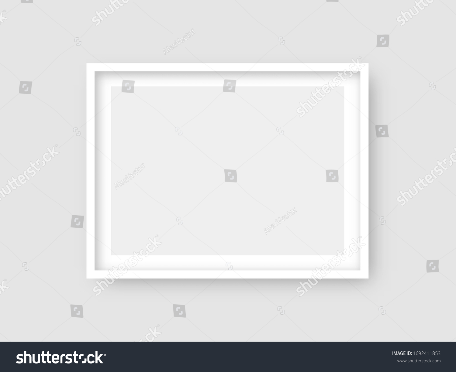 Rectangular wall picture ot photo frame mockup isolated on light background. Banner or poster template, decorative design element. Realistic vector illustration. #1692411853