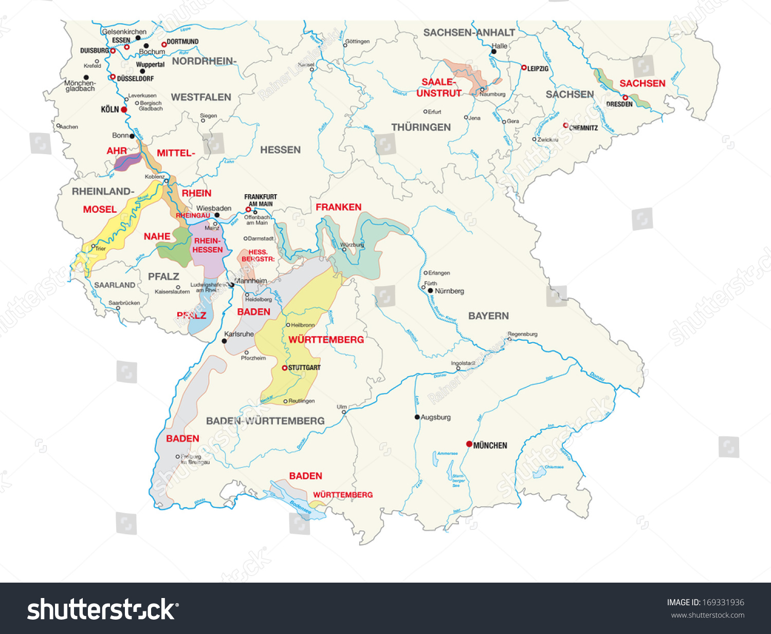 Wine Growing Areas In Germany Map Royalty Free Stock Vector 169331936