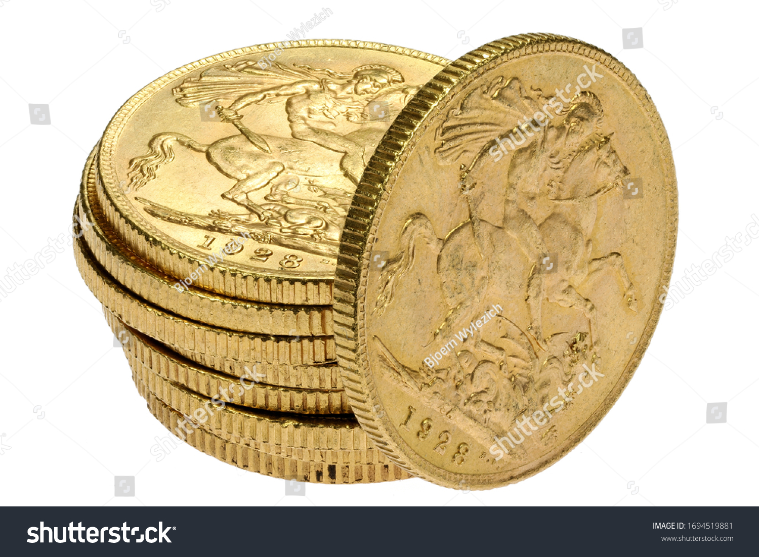 British full Sovereign gold coins isolated on white background #1694519881