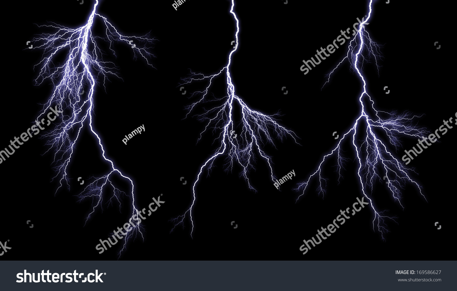 Different lightning bolts isolating on black #169586627