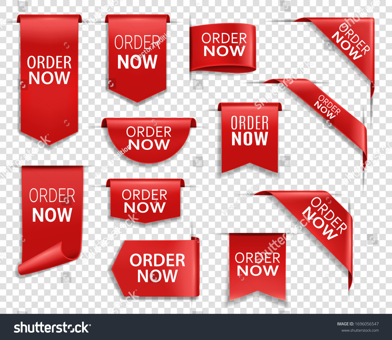 Order now red ribbons, online shopping web banners. Order now icons of corner bookmarks, tags, flags and curved ribbons of red silk #1696056547