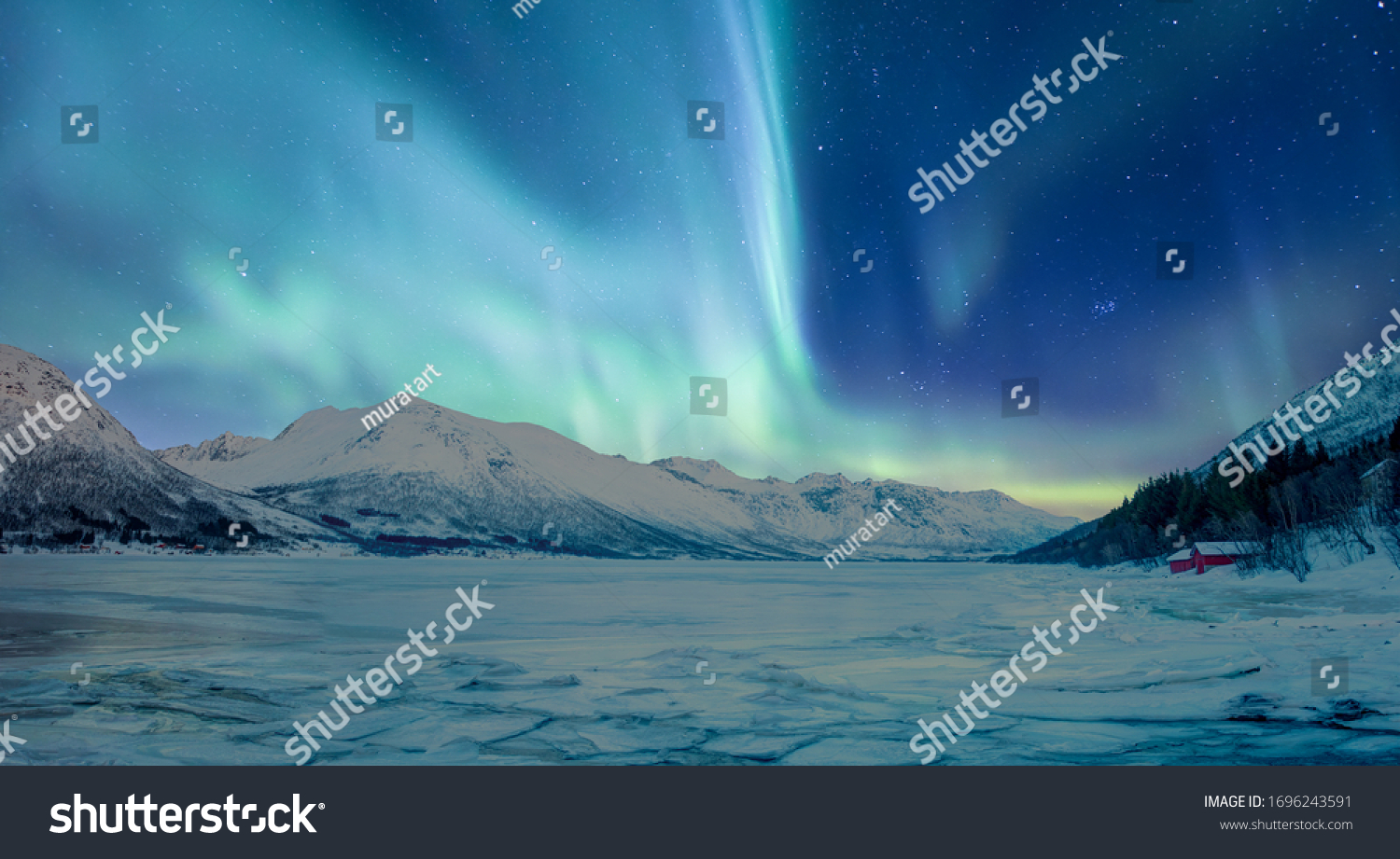 Northern lights or Aurora borealis in the sky over Tromso, Norway #1696243591
