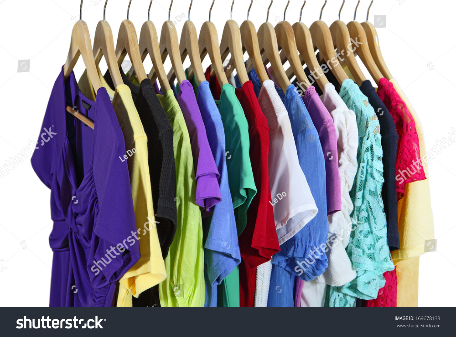 Short Sleeve female clothes on hanger isolated over white #169678133