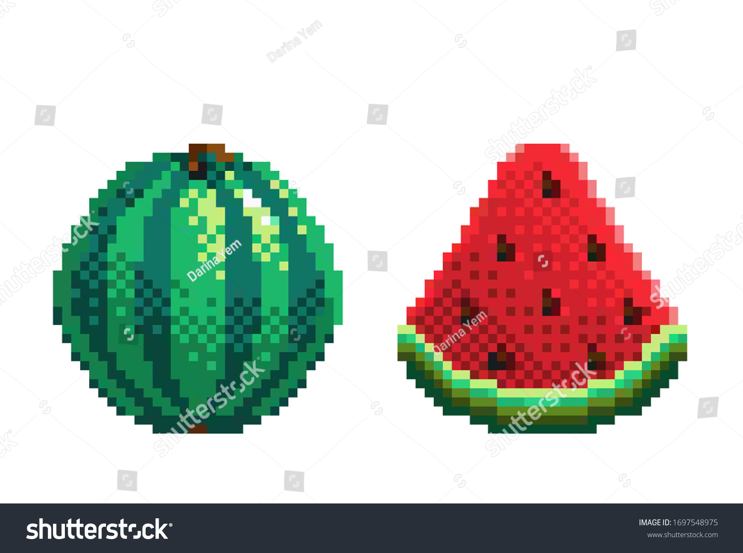 Pixel Art Watermelon Icon 32x32 Pixels Vector Royalty Free Stock Vector Avopix Com