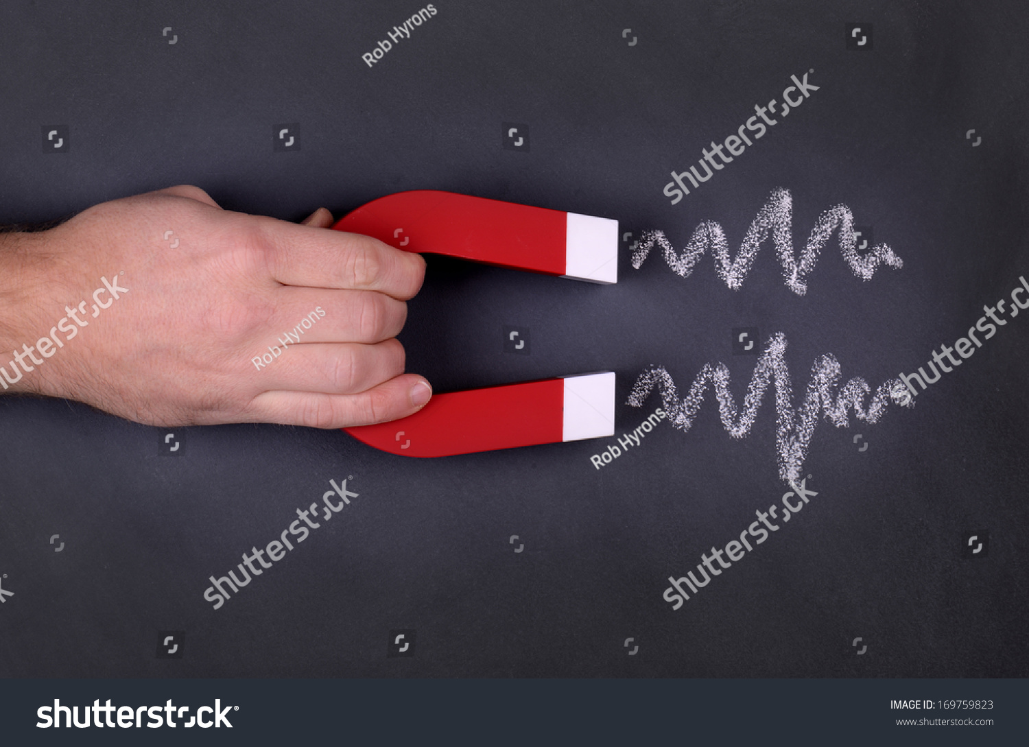 A magnet with zig zag lines showing attraction on a chalk board #169759823