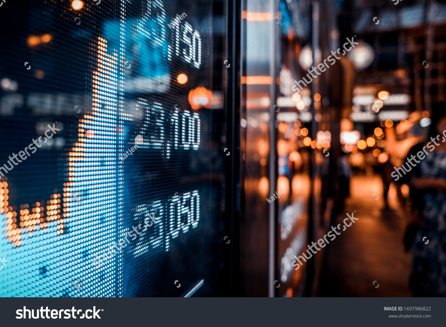 Financial stock exchange market display screen board on the street, selective focus #1697986822