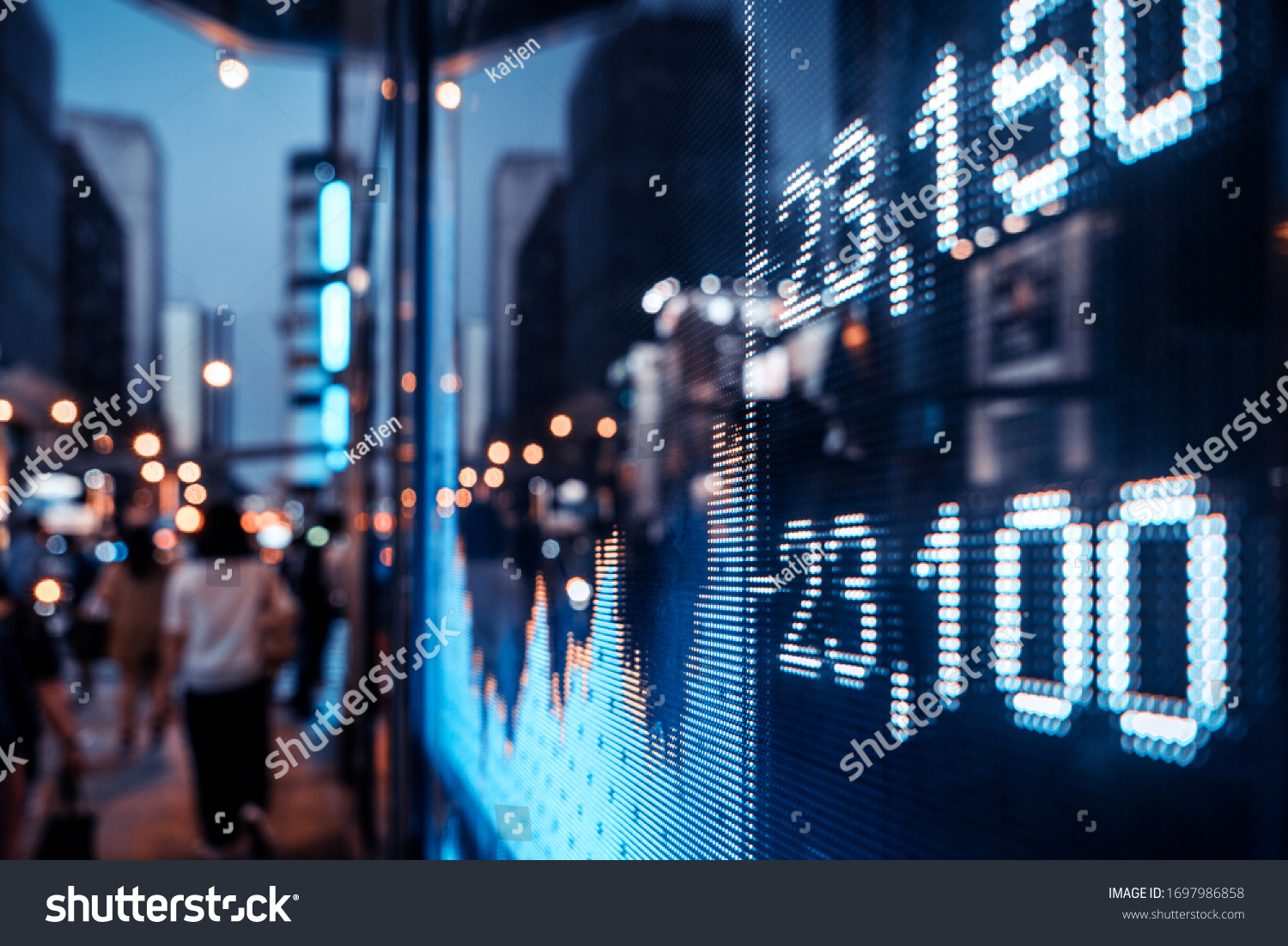 Financial stock exchange market display screen board on the street, selective focus #1697986858