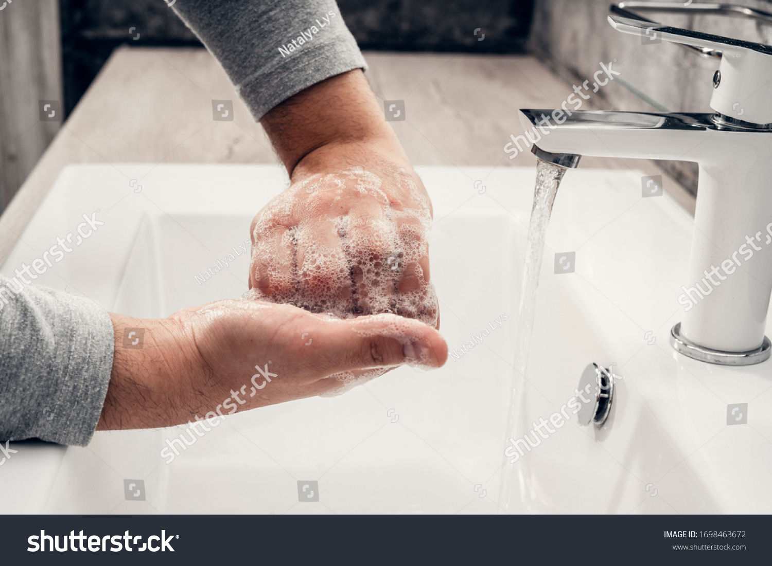 Coronavirus. Proper washing and handling of hands. Liquid antibacterial soap. Self-isolation and hygiene #1698463672
