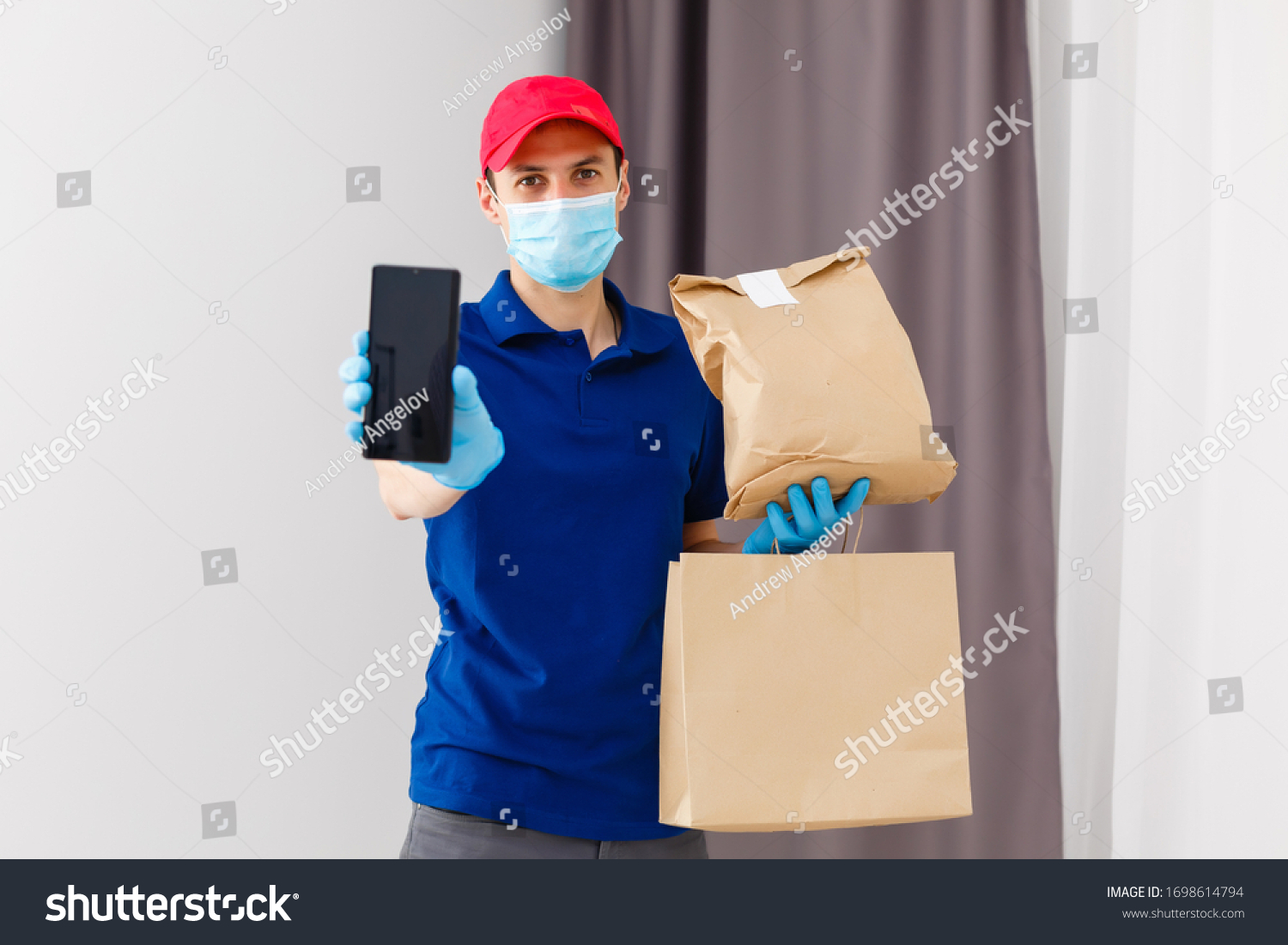 food delivery man in protective mask #1698614794