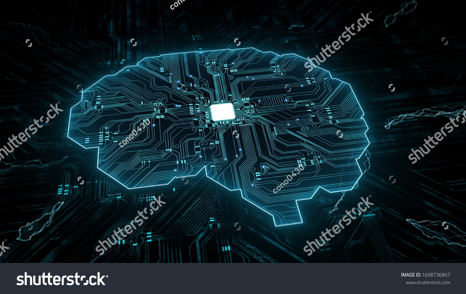 Artificial intelligence (AI), data mining, deep learning modern computer technologies. 
Futuristic Cyber Technology Innovation. 
Brain representing artificial intelligence with printed circuit board ( #1698736867
