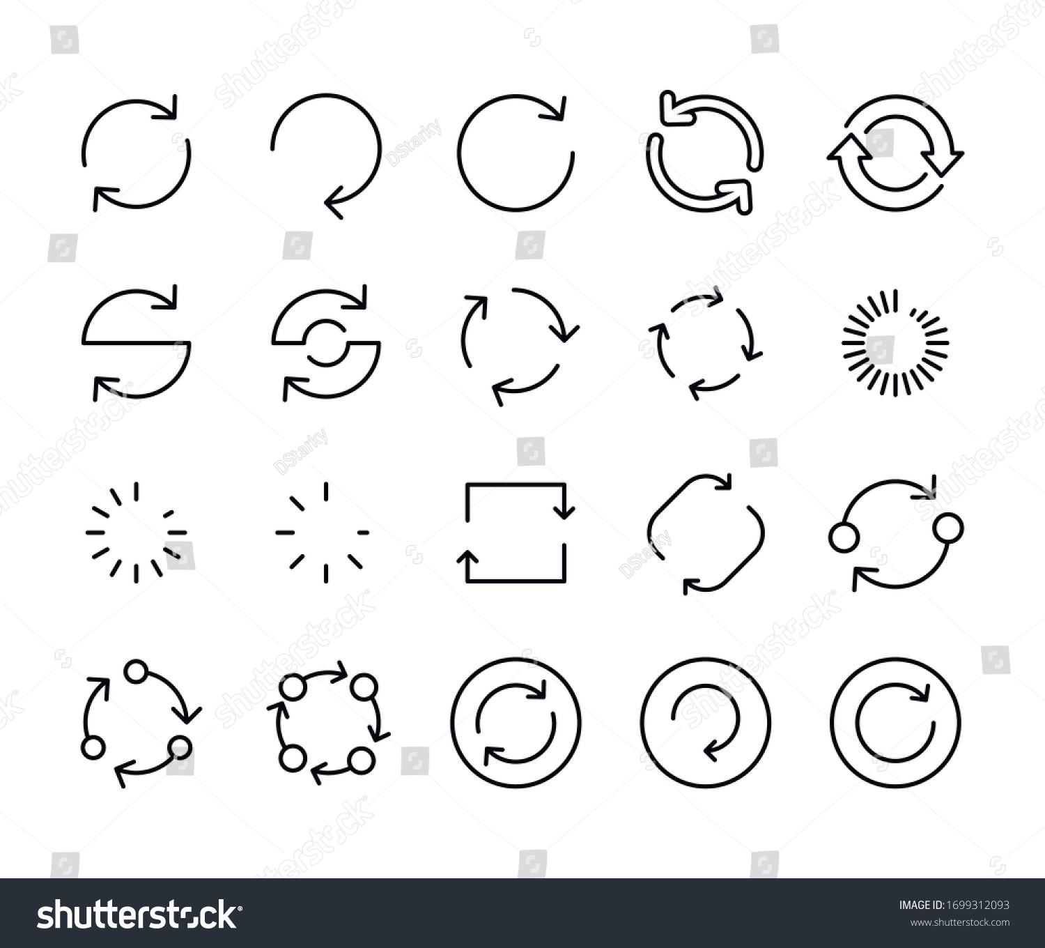 Stroke line icons set of refresh. Simple symbols - Royalty Free Stock ...