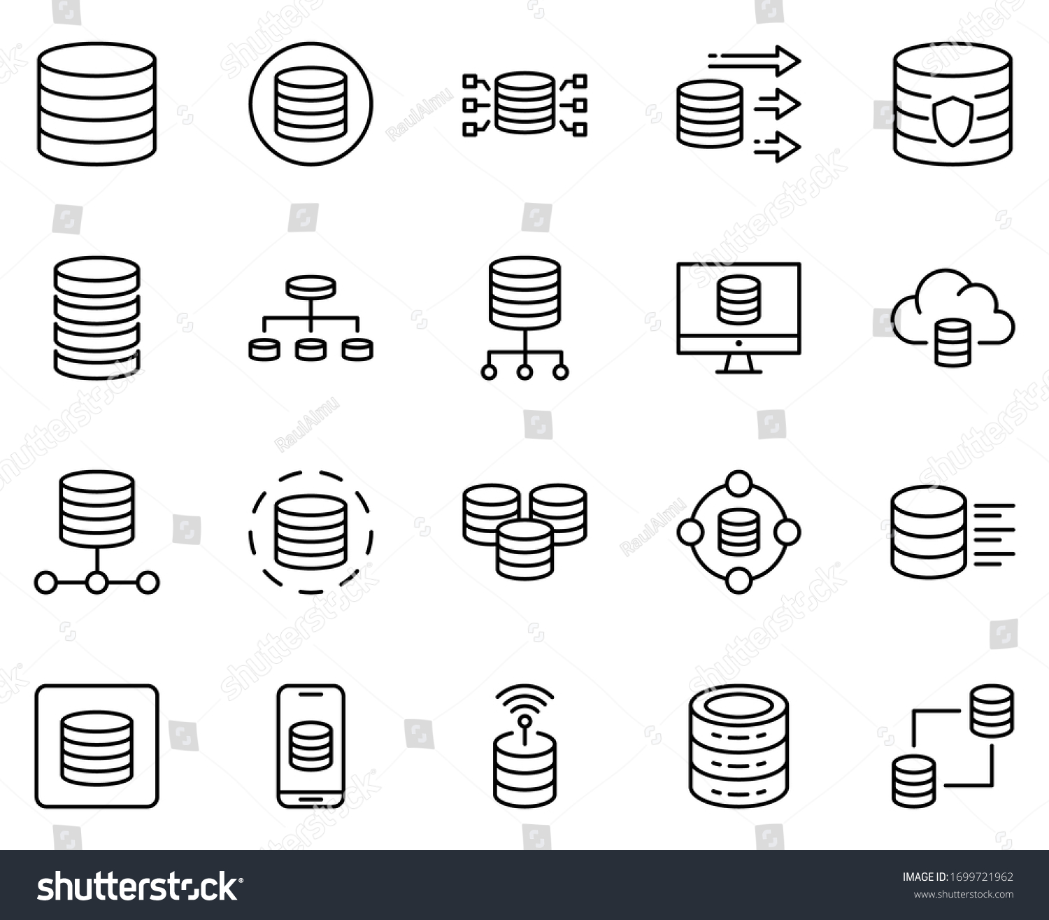 Database design icons set. Thin line vector - Royalty Free Stock Vector ...