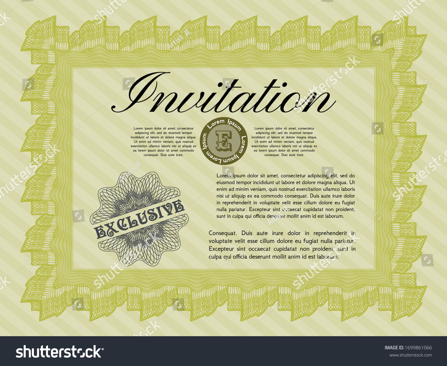 Yellow Formal invitation template. Money Pattern - Royalty Free Stock Vector 1699861066 - Avopix.com