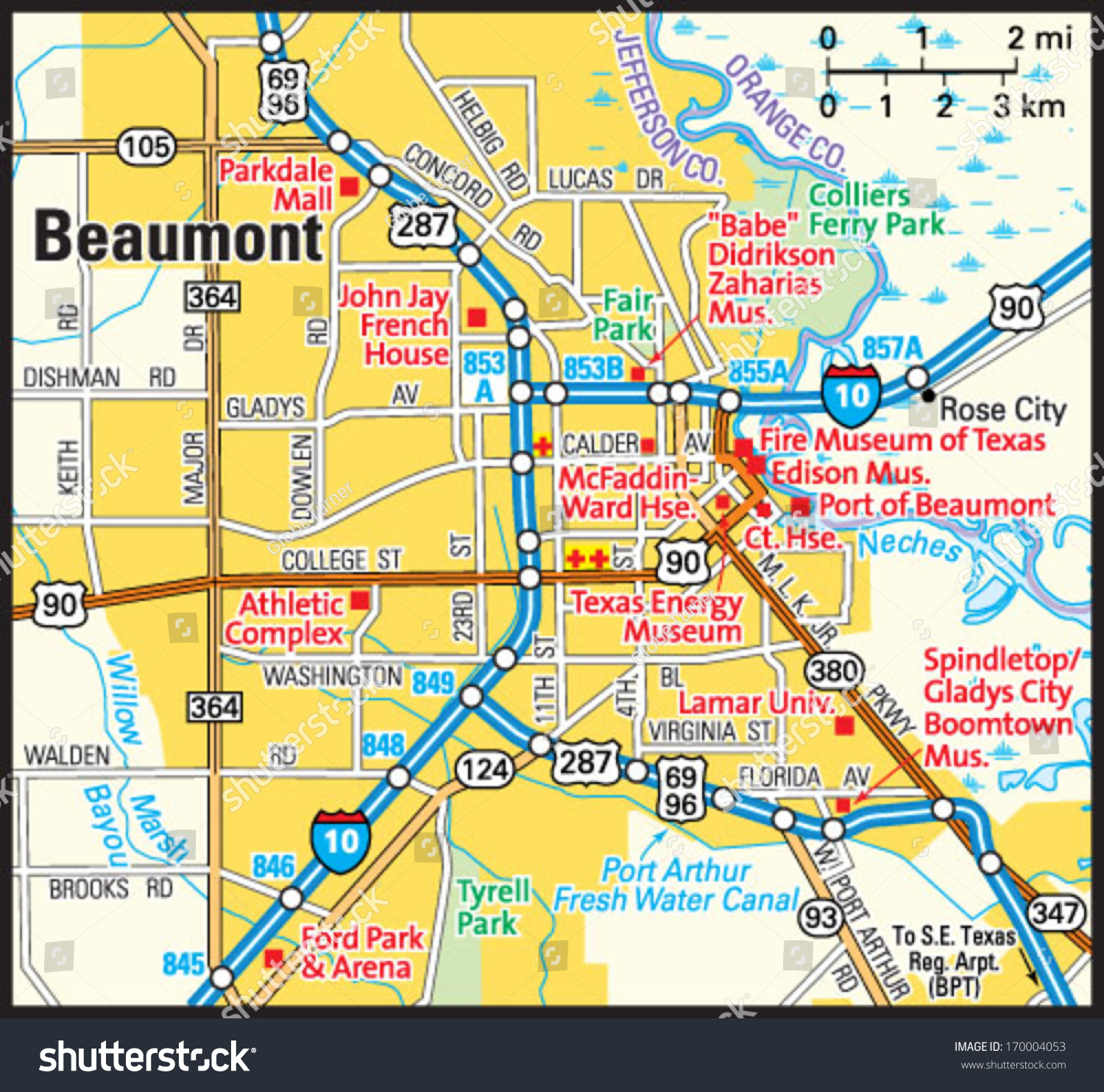 Beaumont, Texas area map - Royalty Free Stock Vector 170004053 - Avopix.com