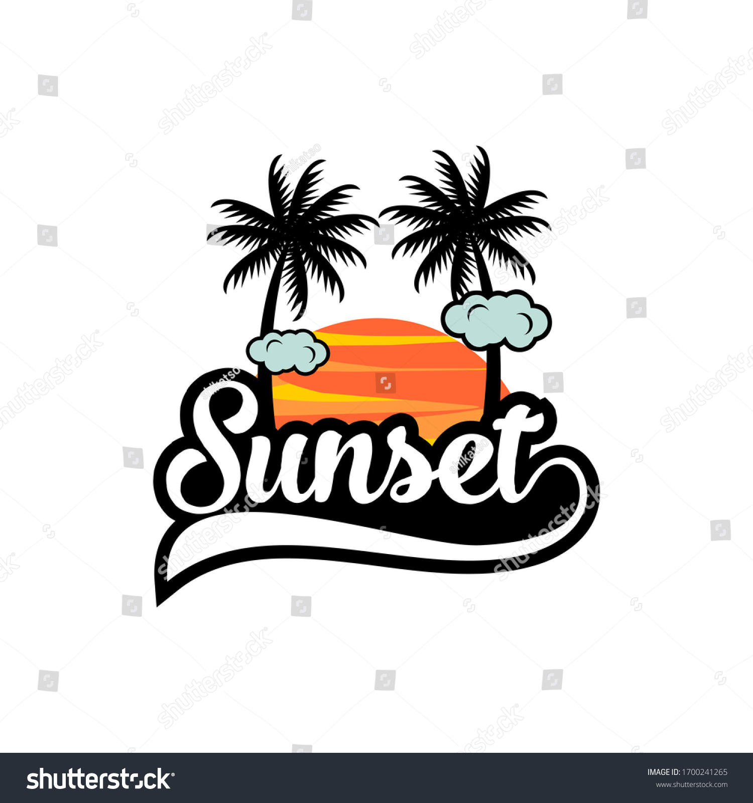 beach sunset palm tree vector logo design - Royalty Free Stock Vector ...