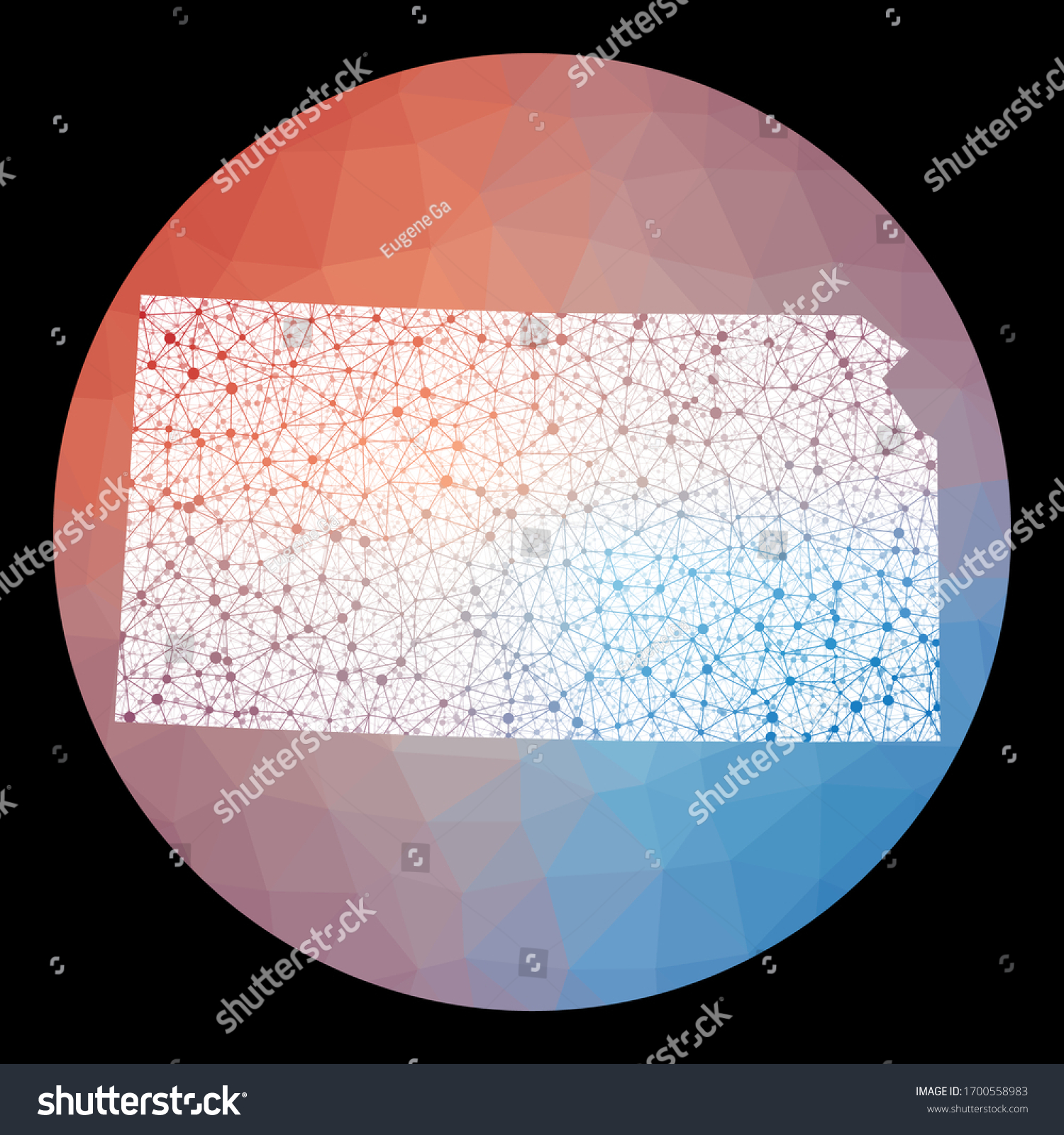 Vector network Kansas map. Map of the us state Royalty Free Stock