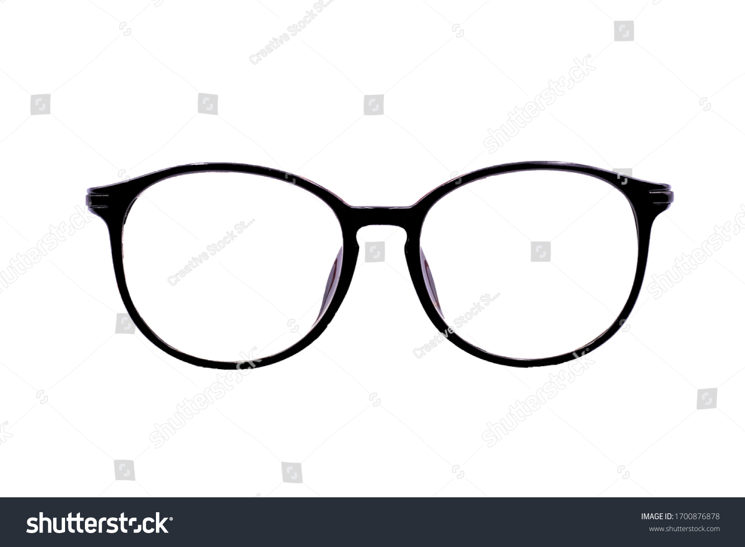 Round Glasses Women. Already used The image is sharp close. Is a good background. Suitable for use. Black eyeglasses isolated on white background. #1700876878