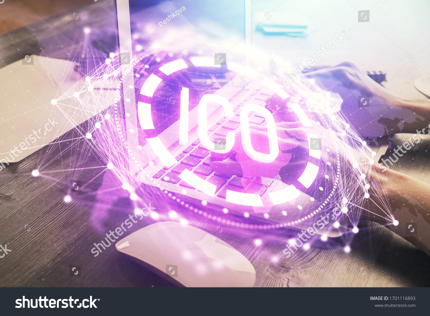 Double exposure of woman hands typing on computer and crypto market theme hologram drawing. Blockchain concept. #1701116893