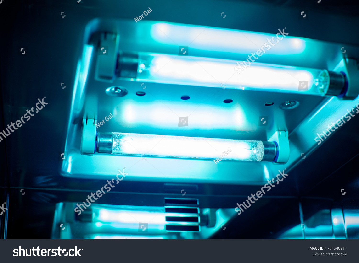 Close up the lamp of UV light sterilization. COVID-19 prevention concept. #1701548911