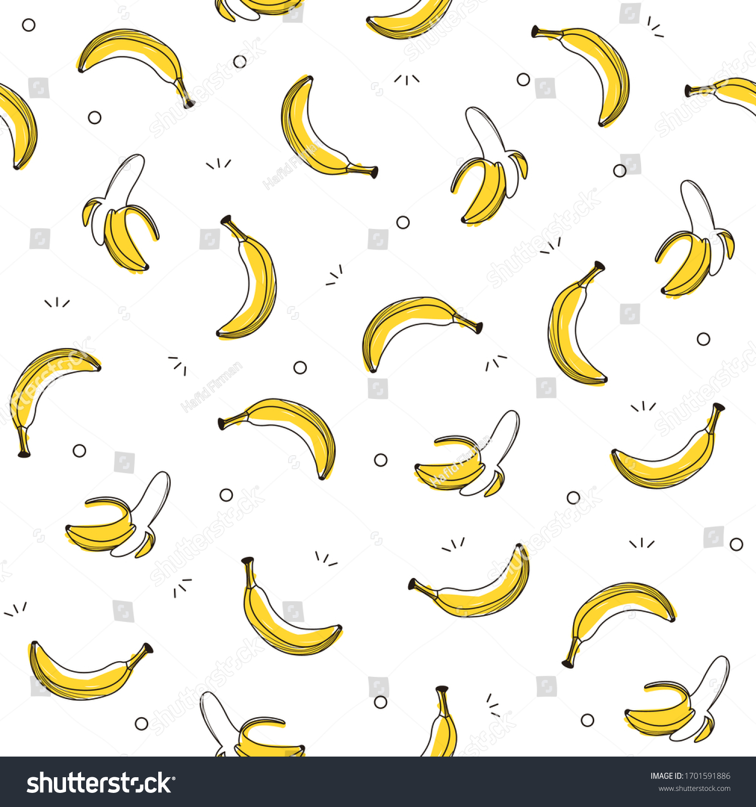 Seamless yellow banana pattern design, hand drawn banana pattern template vector #1701591886