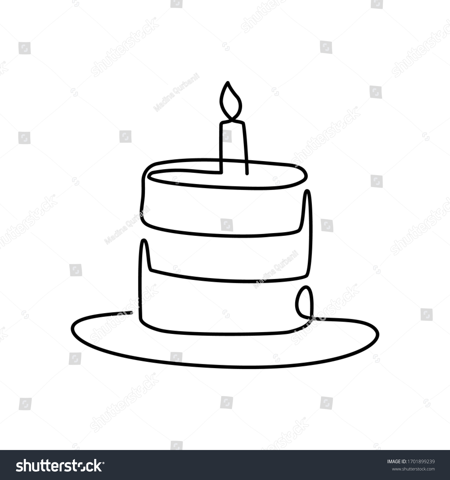 Continuous Line Drawing Birthday Cake With Royalty Free Stock Vector 1701899239 1809