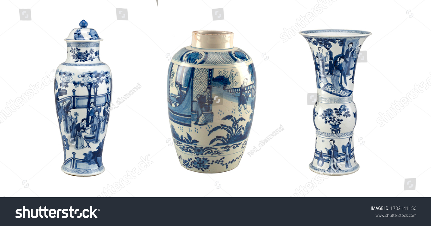 Chinese vases with blue decor on a white background #1702141150