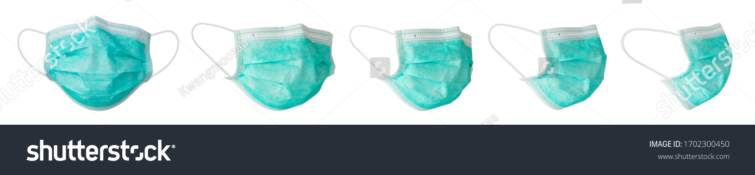Medical face mask set in various angle isolated on white background with clipping path covid-19 Coronavirus prevention concept #1702300450