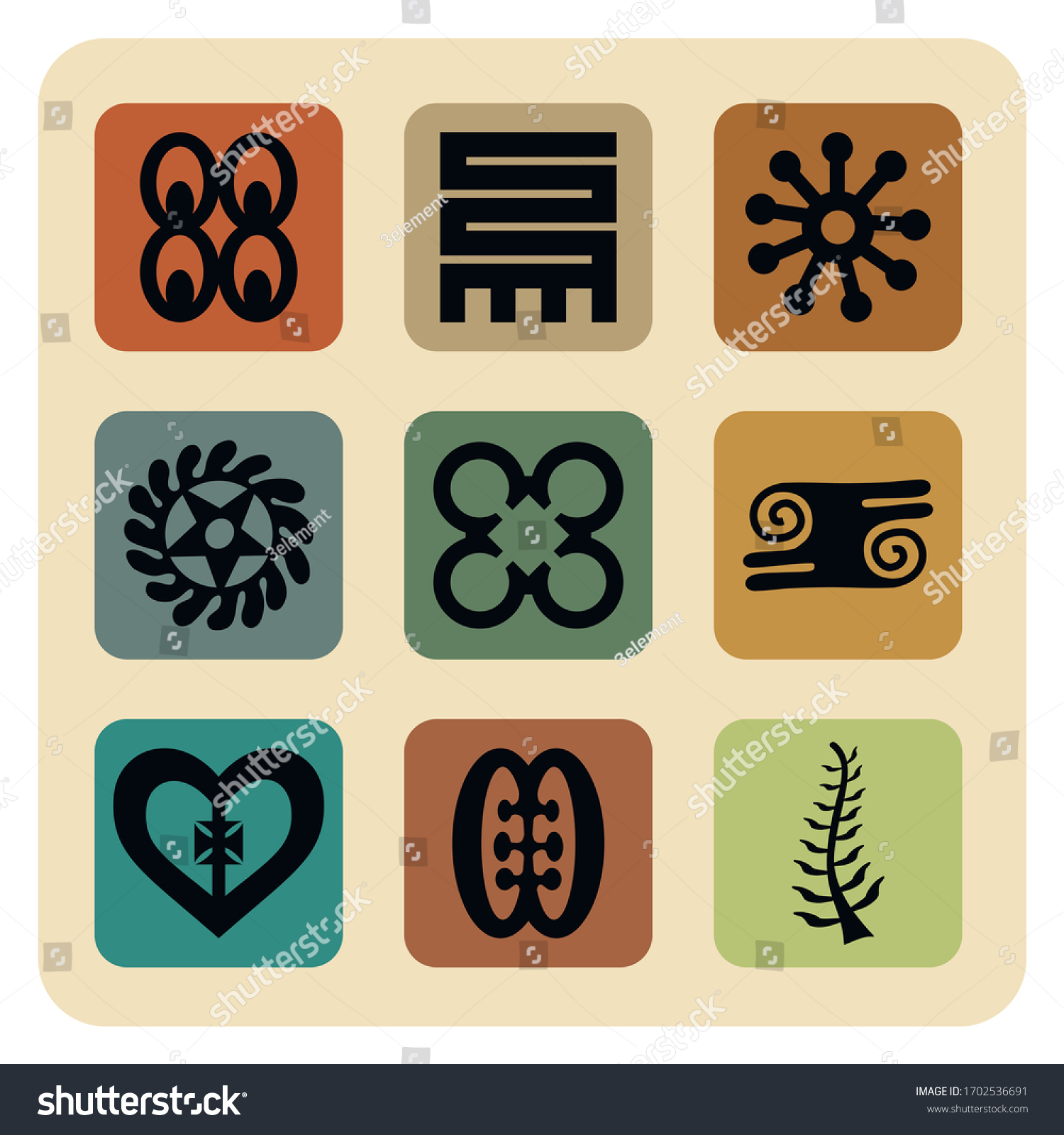 African symbols, adinkra icon set vector - Royalty Free Stock Vector ...