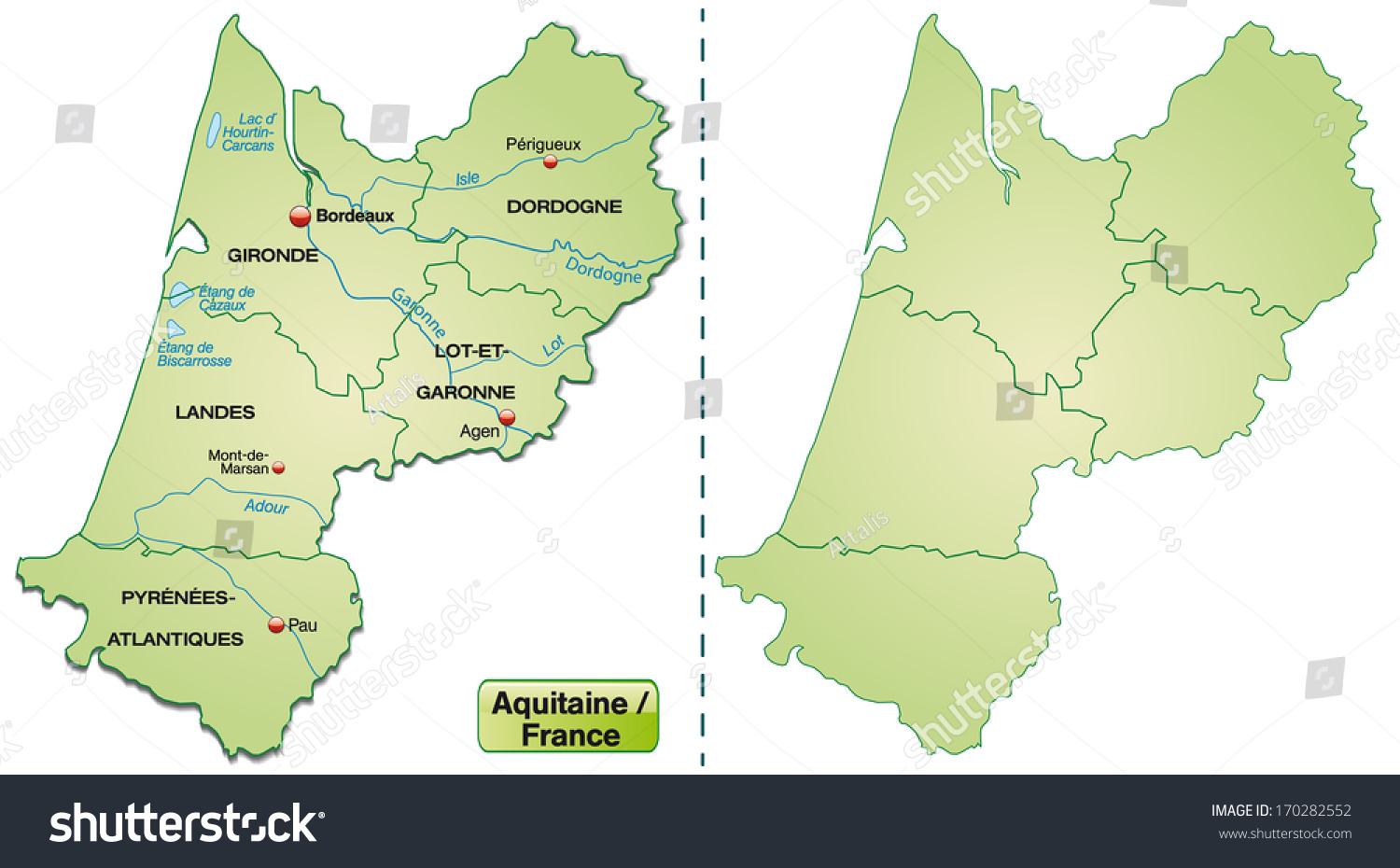 Map of Aquitaine with borders in pastel green - Royalty Free Stock ...