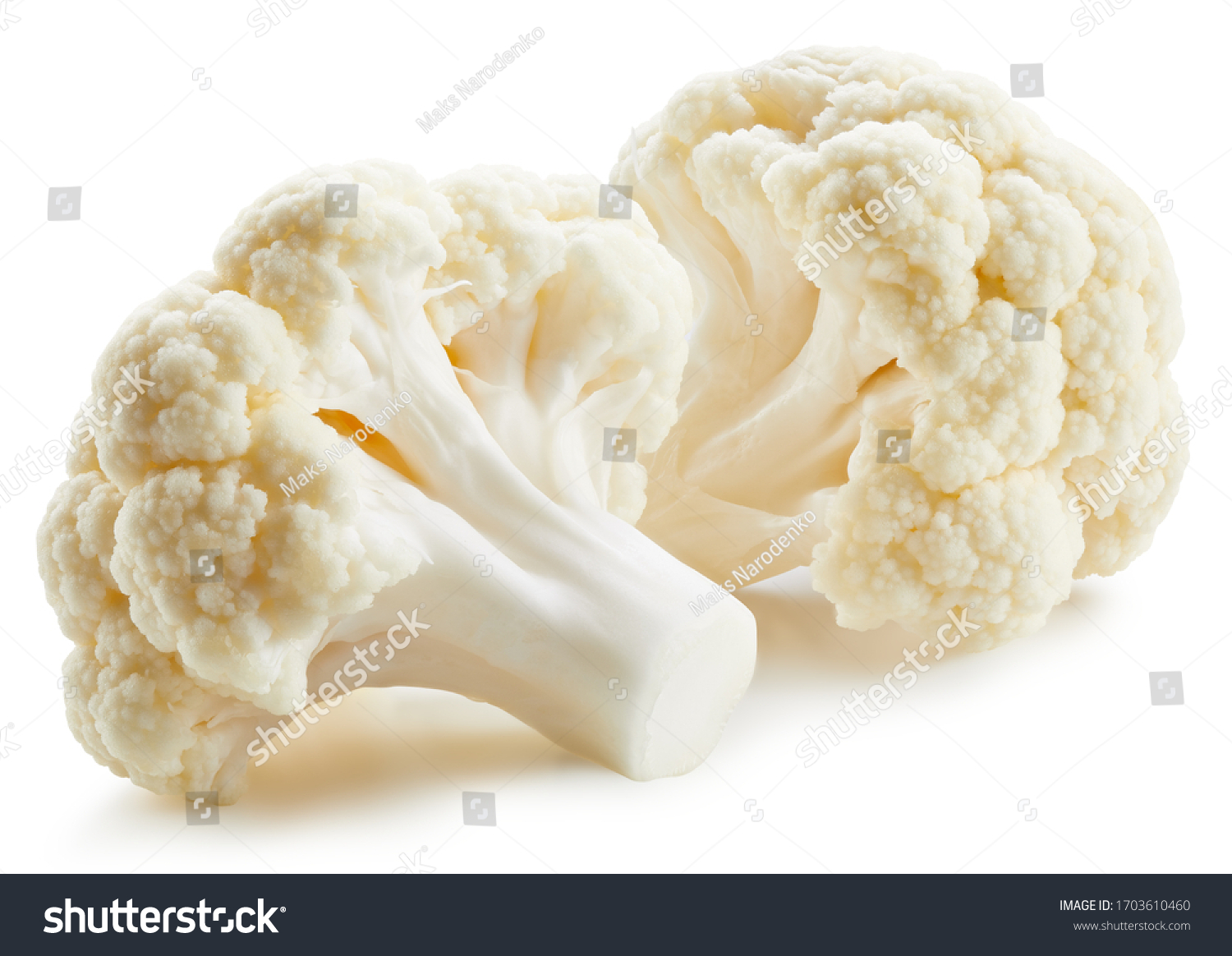 Organic cauliflower with clipping path isolated on a white background. Fresh cauliflower #1703610460