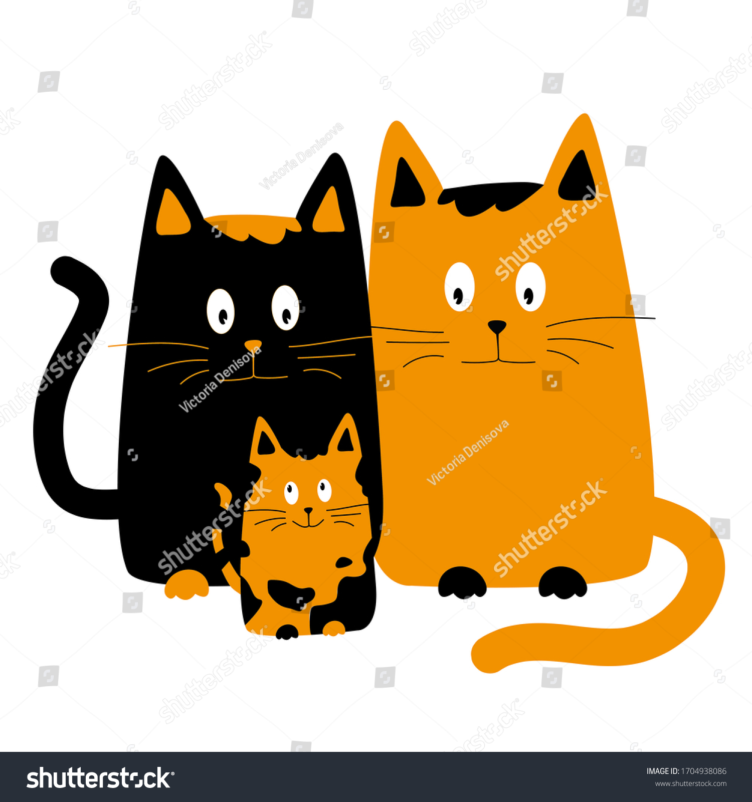 Family of cats with a child. Happy parents cats. - Royalty Free Stock ...