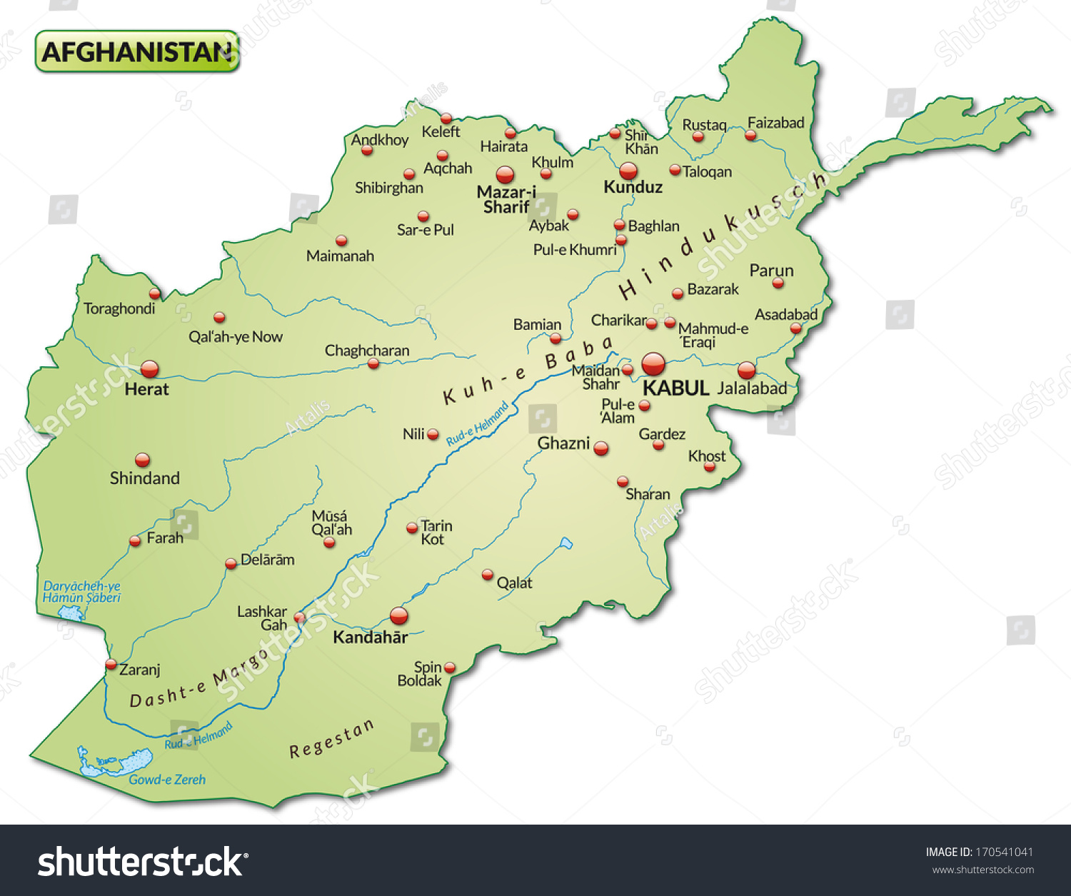 Map of Afghanistan as an overview map in pastel green #170541041