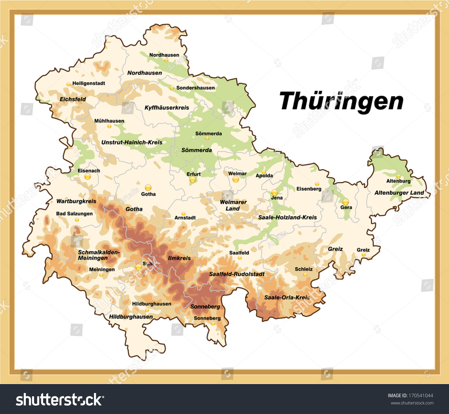 Map Of Thuringia As An Overview Map With Hight Royalty Free Stock   Avopix 170541044 