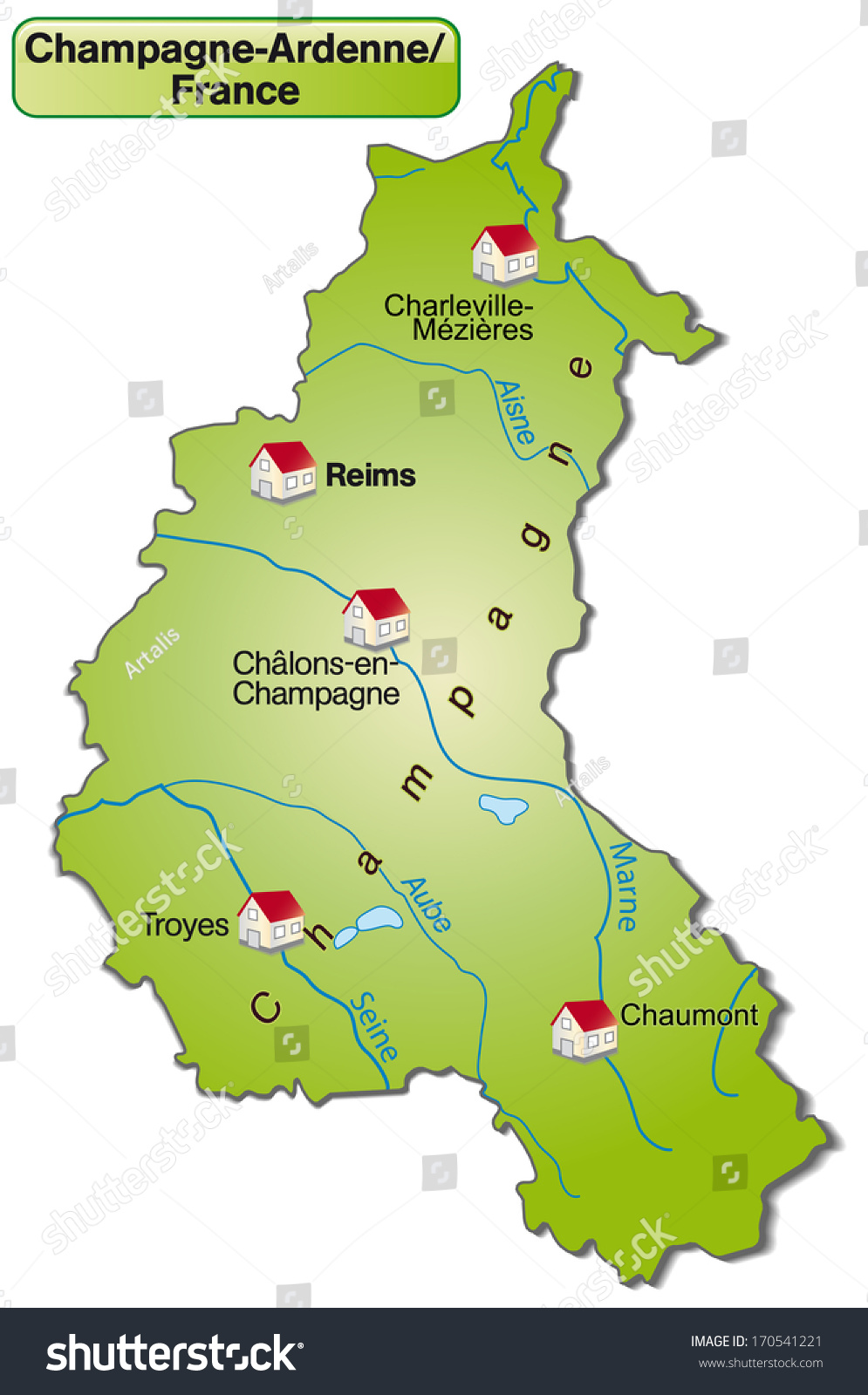 Map of Champagne-Ardenne as an overview map in - Royalty Free Stock ...