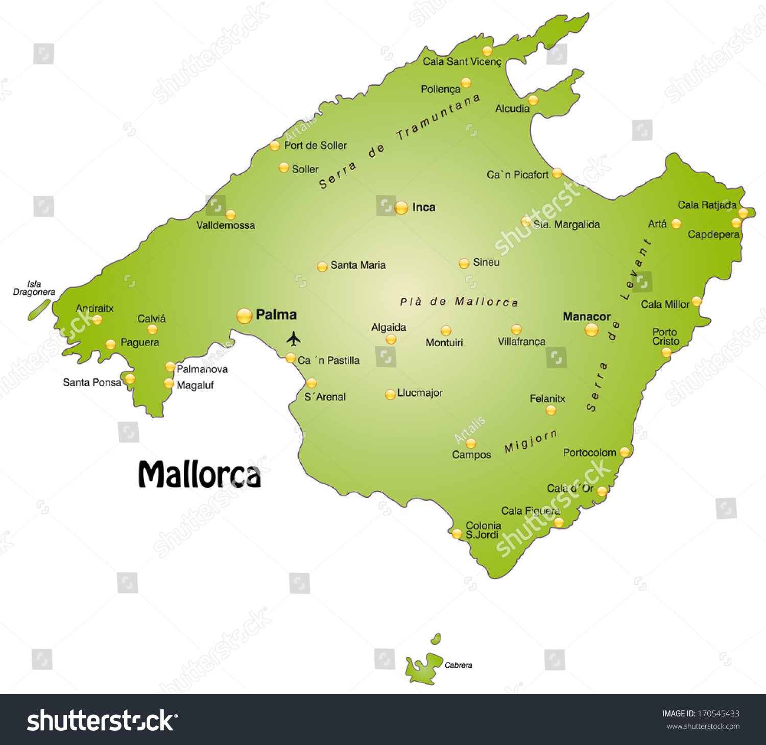 Map of Mallorca as an overview map in green - Royalty Free Stock Photo ...