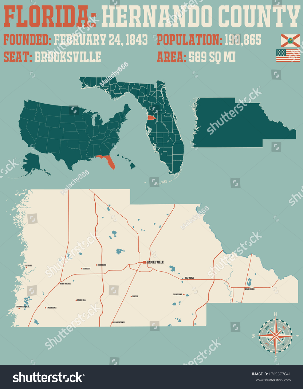 Large and detailed map of Hernando county in - Royalty Free Stock ...